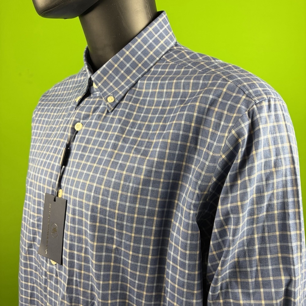 HART SCHAFFNER MARX Button Shirt Mens XL Blue Windowpane Plaid Cotton HSM NWT